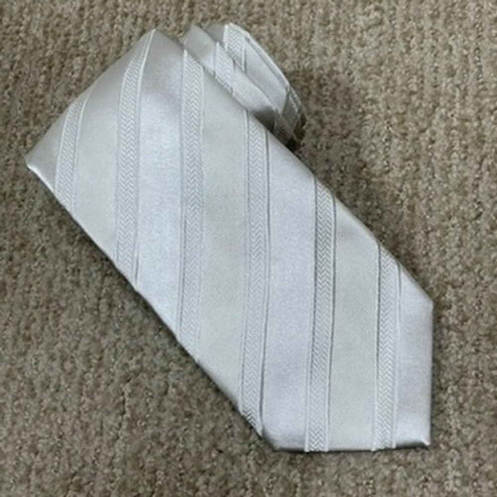 Countess Mara Silk Tie Mens OS Champagne Silver New Wide Stripe Formal Luxury